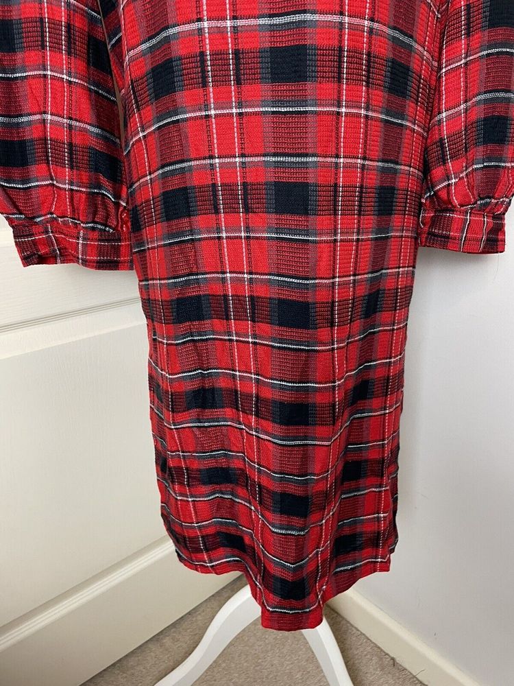 Next Size 10 Check Plaid Shift Dress Red Tartan Smock Festive Xmas Party Black - Picture 3 of 12